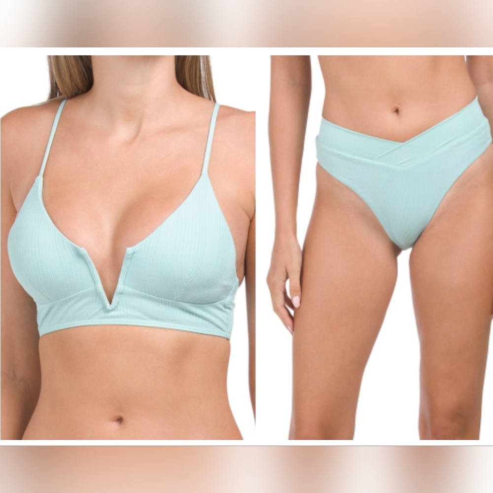 NWT L*space set Rib Siren Bikini Top & Rib Court Bikini Bottom in Pool XS